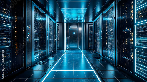 Futuristic server room with...