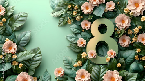 Gold 8 surrounded by bloomi...