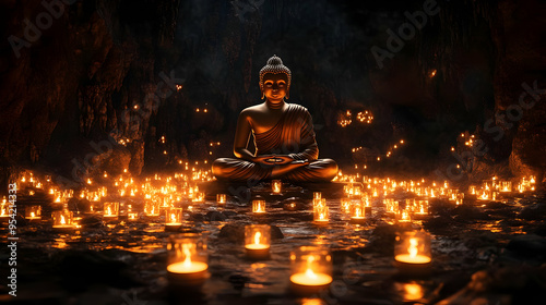 Golden Buddha statue medita...