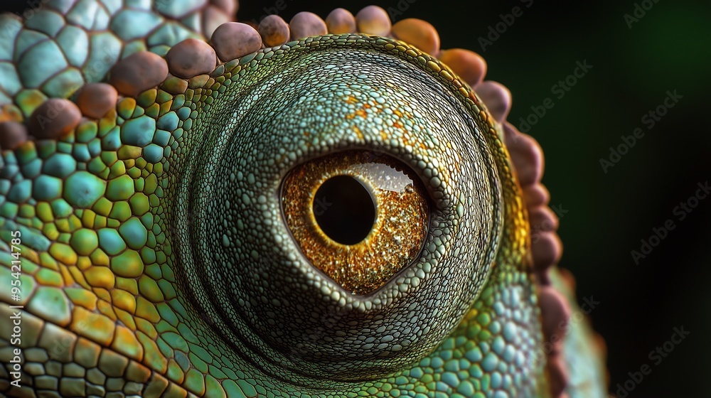 Fototapeta premium Chameleon Eye Closeup Iridescent Scales