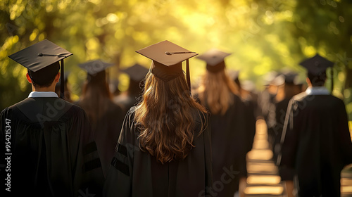 Graduates in caps and gowns...