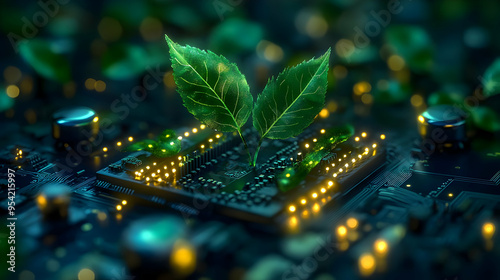 Green leaves sprout from gl...