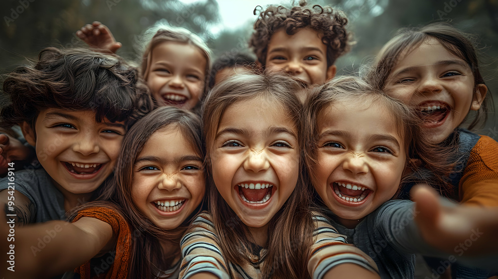 Fototapeta premium Group of happy children laughing and smiling at the camera.