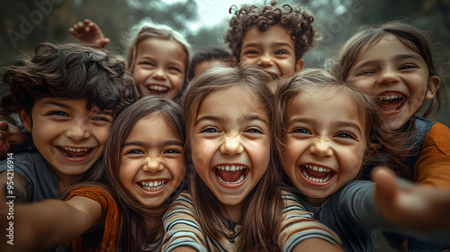 Group of happy children lau...