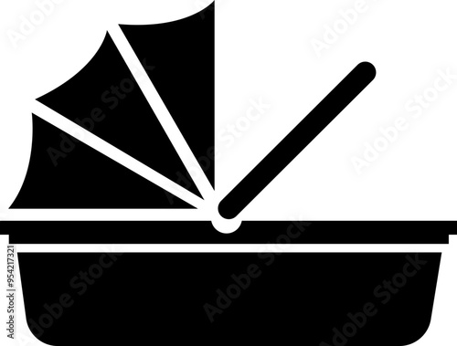 Baby carriage icon. Child buggy vector symbol. kid trolley sign. mother stroller illustration. Newborn baby pushchair symbol in black fill style for app and website isolated on transparent background.