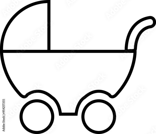 Baby carriage icon. Child buggy vector symbol. kid trolley sign. mother stroller illustration. Newborn baby pushchair symbol in black Line style for app and website isolated on transparent background.