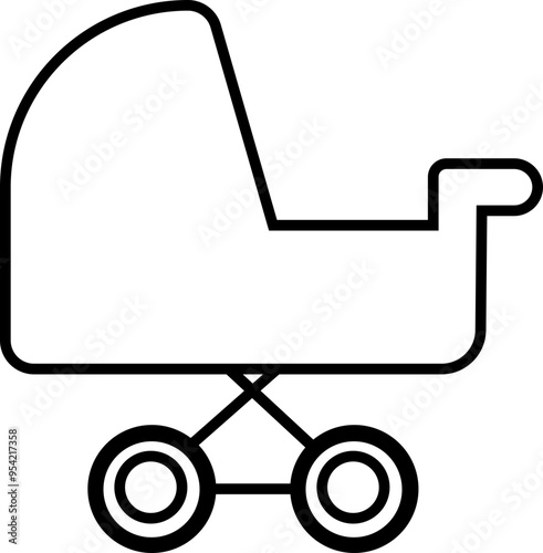 Baby carriage icon. Child buggy vector symbol. kid trolley sign. mother stroller illustration. Newborn baby pushchair symbol in black Line style for app and website isolated on transparent background.
