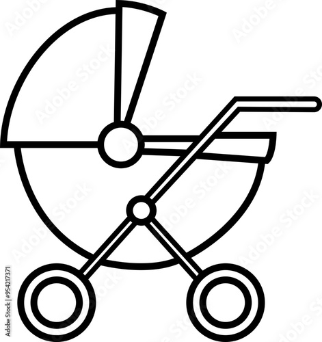 Baby carriage icon. Child buggy vector symbol. kid trolley sign. mother stroller illustration. Newborn baby pushchair symbol in black Line style for app and website isolated on transparent background.