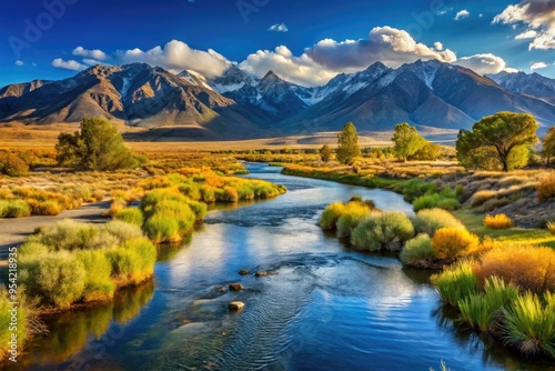 Scenic View Of The Owens River Flowing Through A Mountain Valley In California photo
