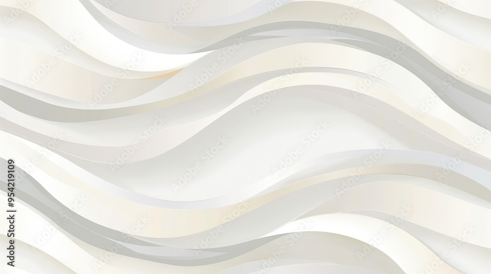 Fototapeta premium A smooth, abstract wave pattern in soft white and gray tones.