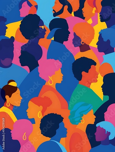 A crowd of diverse people, representing the global community This abstract art style illustration features soft gradients and vibrant colors Generative AI 