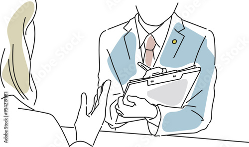 相談を受けているスーツの男性のシンプルイラスト