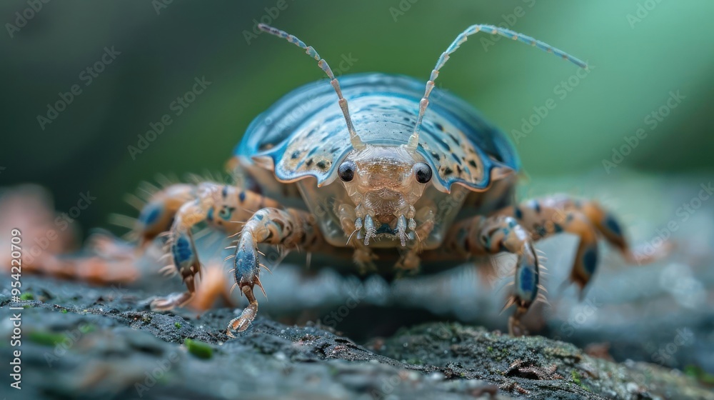 Fototapeta premium A close-up photo of a colorful Lily-Pad bug on a rock.