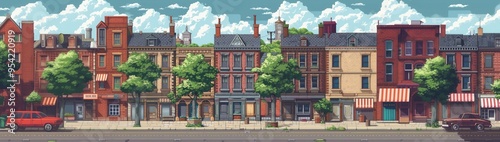 Pixel Art City Landscape, Video Game Cityscape Platformer Asset Background, 8bit Retro Urban Street Backdrop, Side-scroller Side View Pixelated Buildings