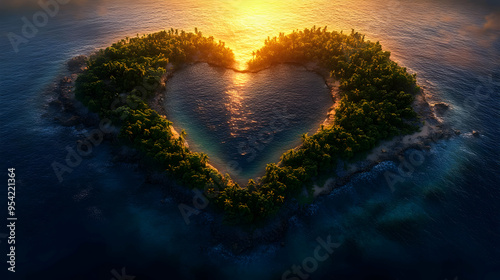 Heart-shaped tropical islan...