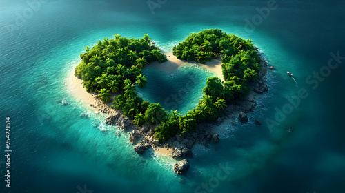 Heart-shaped tropical islan...