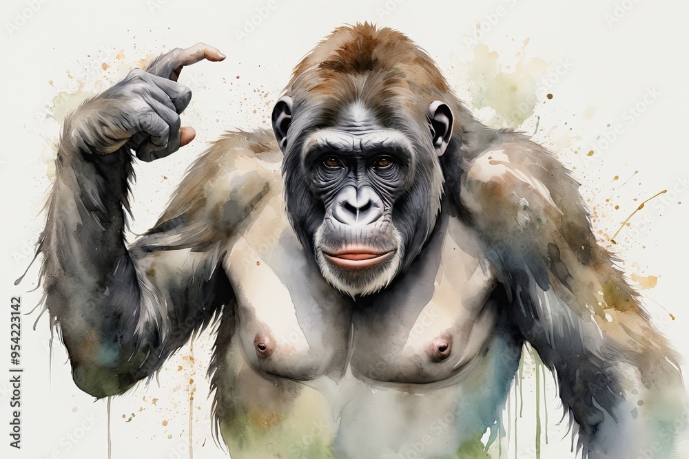 Fototapeta premium Watercolor Ape: A watercolor painting of an ape