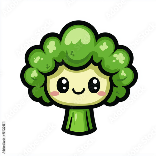 Cute Cartoon Broccoli Character with Big Eyes and Smiling Face 