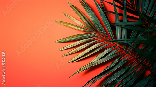 Lush green palm leaves agai...