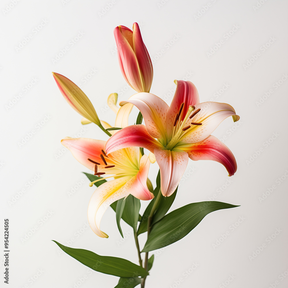 red and pink Lily flowers isolated on white red and pink Lily flowers isolated on white