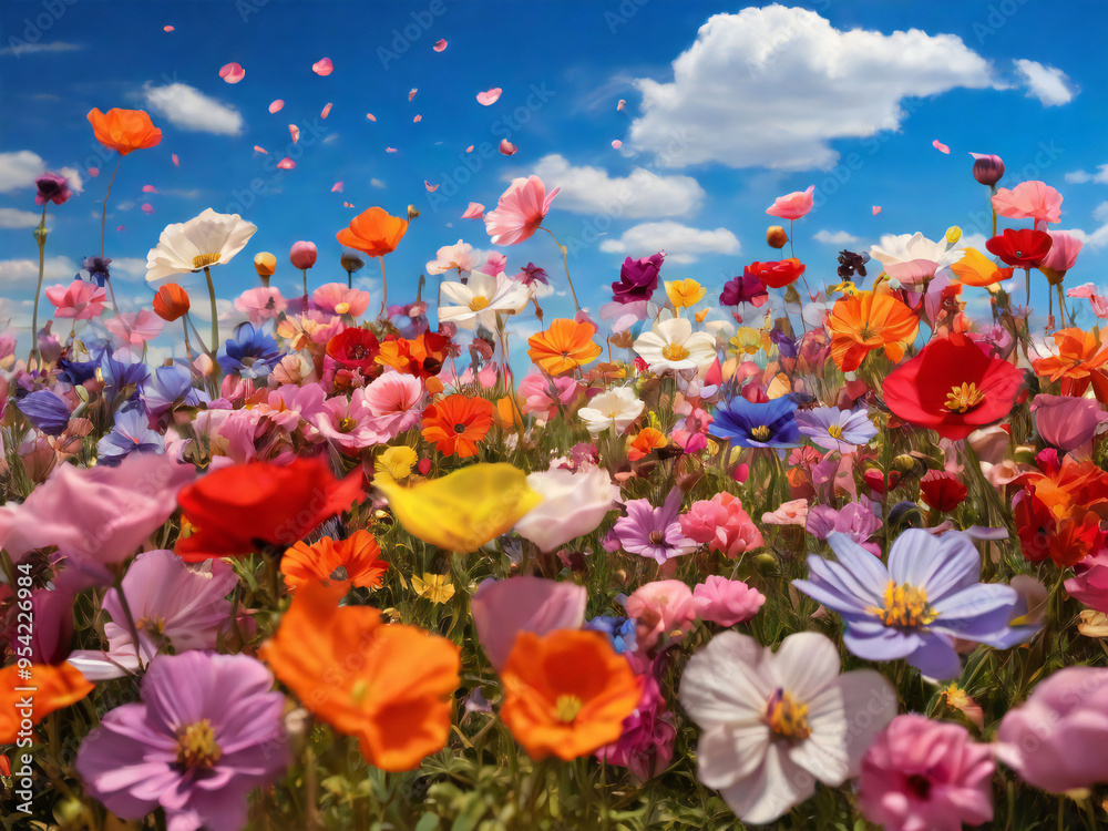 A plain where a variety of colorful flowers bloom A plain where a variety of colorful flowers bloom