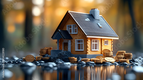 Miniature house surrounded ...