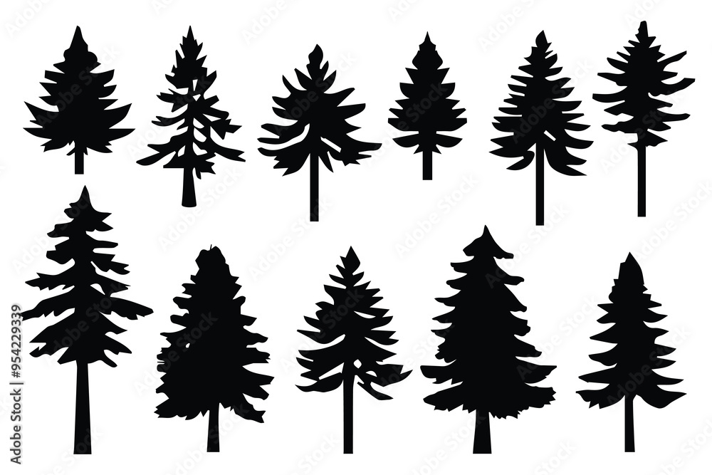 Silhouette pines trees collections. Abstract vector.Vector illustration