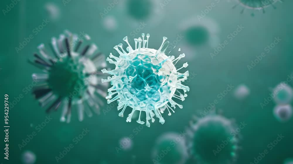 3D Animation of Virus Cells Floating in Green Background 3D Animation of Virus Cells Floating in Green Background