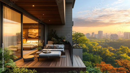 Modern balcony with city vi...