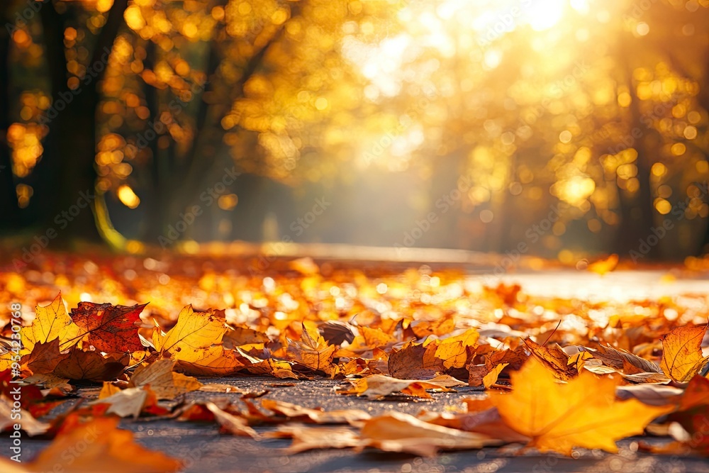 Orange fall leaves in park, autumn natural background , ai Orange fall leaves in park, autumn natural background , ai