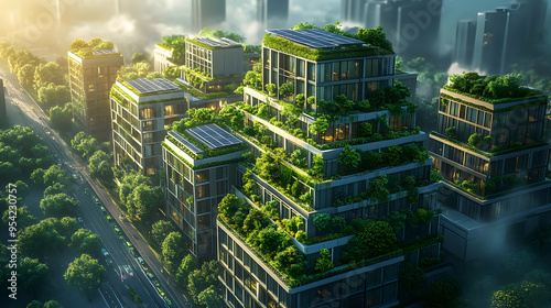 Modern cityscape with green...