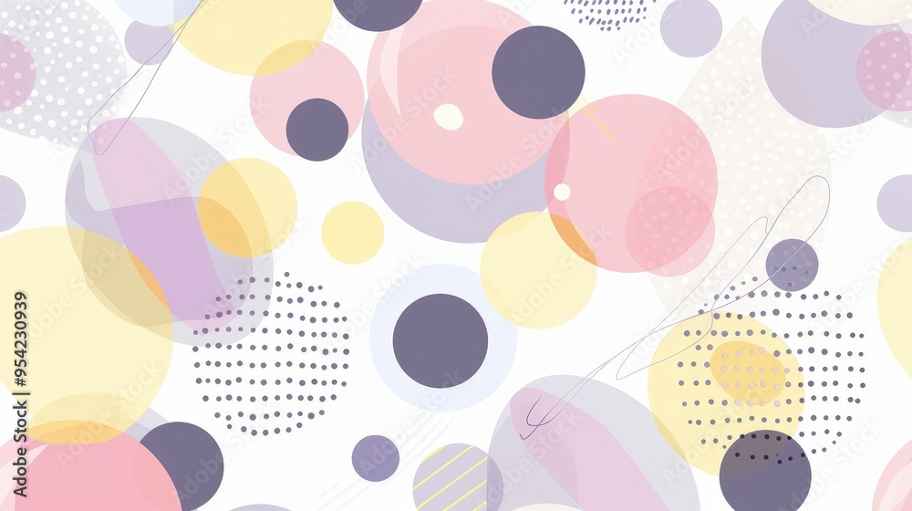 A colorful abstract pattern featuring circles and shapes in pastel tones.