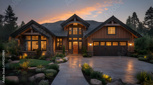 Modern farmhouse exterior w...