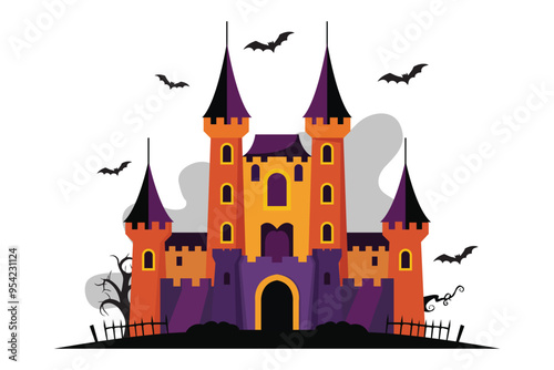 Haunted castle halloween illustration background .Vector illustration
