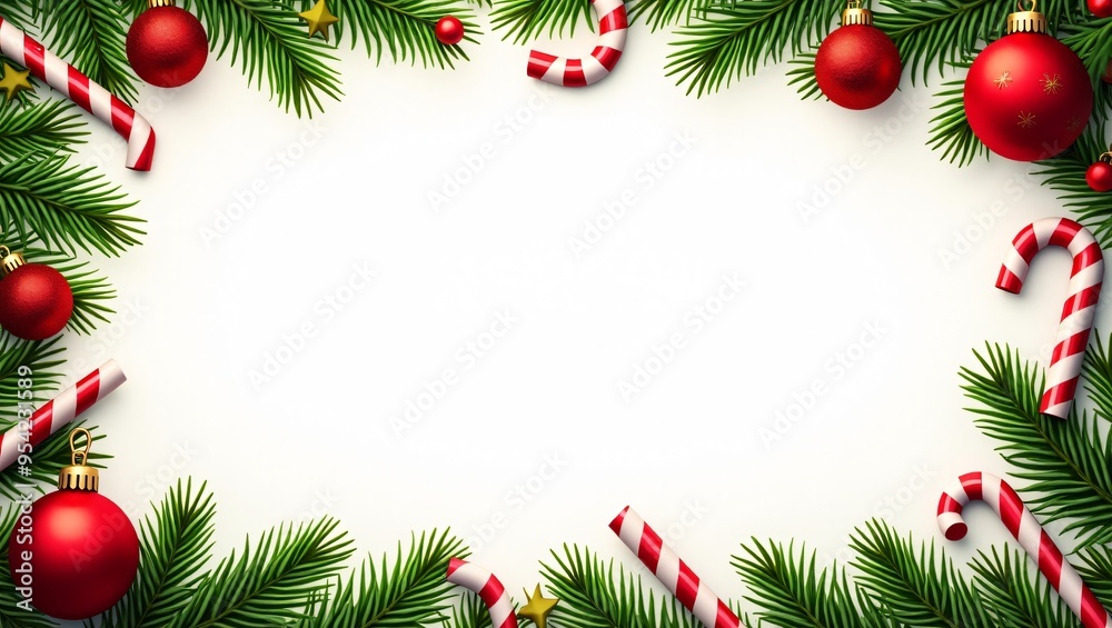 Festive Red and Green Christmas Sale Banner, A vibrant design featuring classic red and green Christmas colors with ornaments, holly, and candy canes bordering the edges with copy space. Festive Red and Green Christmas Sale Banner, A vibrant design featuring classic red and green Christmas colors with ornaments, holly, and candy canes bordering the edges with copy space.
