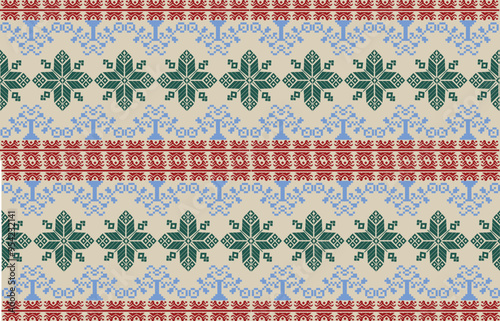 Folk-Inspired Geometric Pixel Art Fabric Pattern | Seamless Retro Vector Design - Created with Affinity Designer