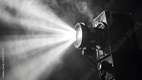 Vintage Film Camera with Light and Smoke