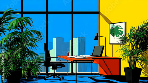 Modern office with a desk, ...