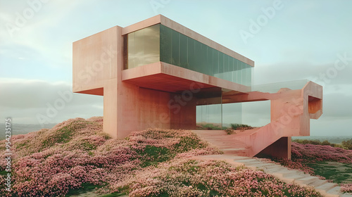Modern pink concrete house ...