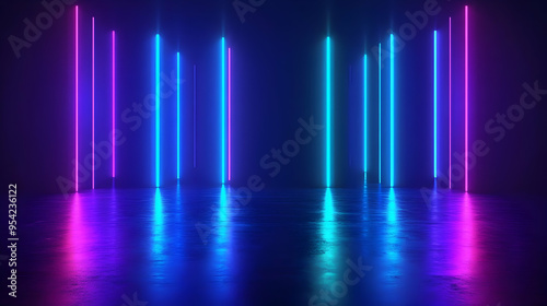 Neon light beams reflecting...