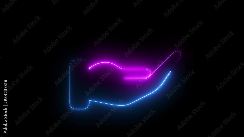 glowing hand neon animation with black background glowing hand neon animation with black background