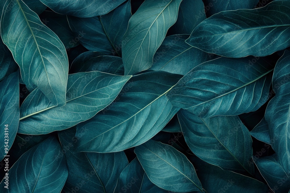 Fototapeta premium Dark green leaf texture, Natural green leaves using as nature background wallpaper or tropical leaf cover page , ai