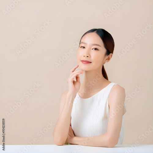 Beauty asia woman long hair with natural makeup on face 