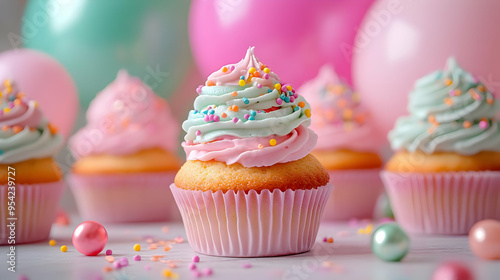 Pink and green cupcakes wit...