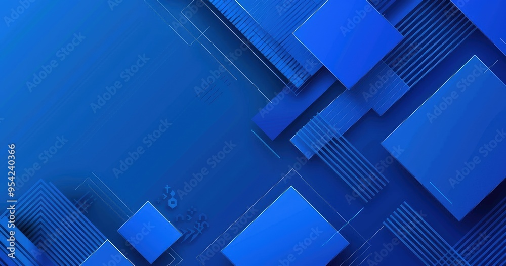 Fototapeta premium Abstract blue geometric background with layered shapes and lines.