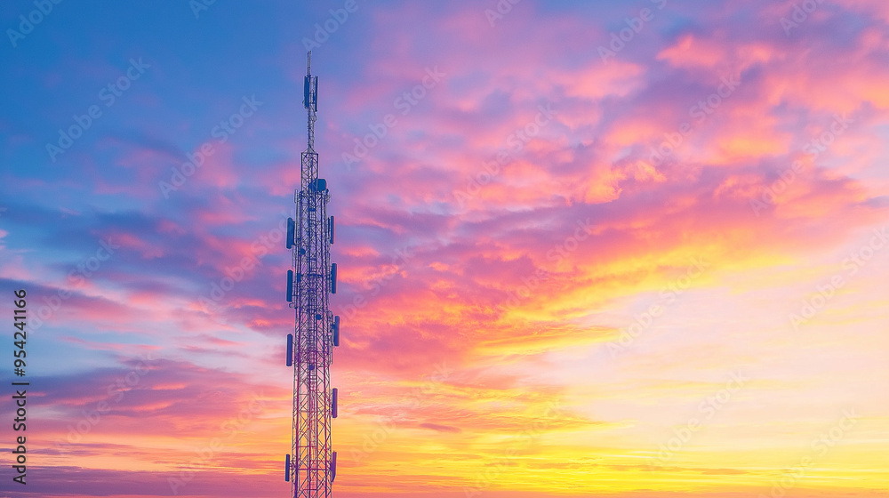 Tower in the middle of a vibrant sunset Tower in the middle of a vibrant sunset