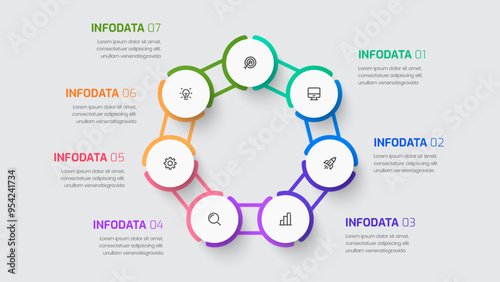 Business infographic template with Thin Line circle label 7 options and icon for presentation