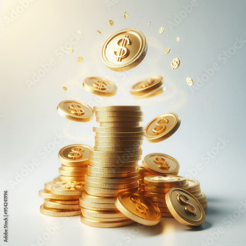 Free  Money vector money photo Gold coins and banknotes 3d cartoon style icon black Friday 
