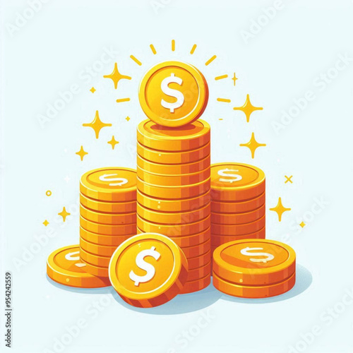 Free  Money vector money photo Gold coins and banknotes 3d cartoon style icon black Friday 
