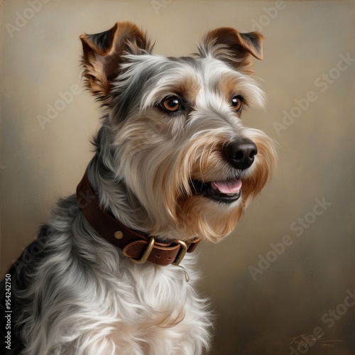 A portrait of a cute smiling Terrier dog